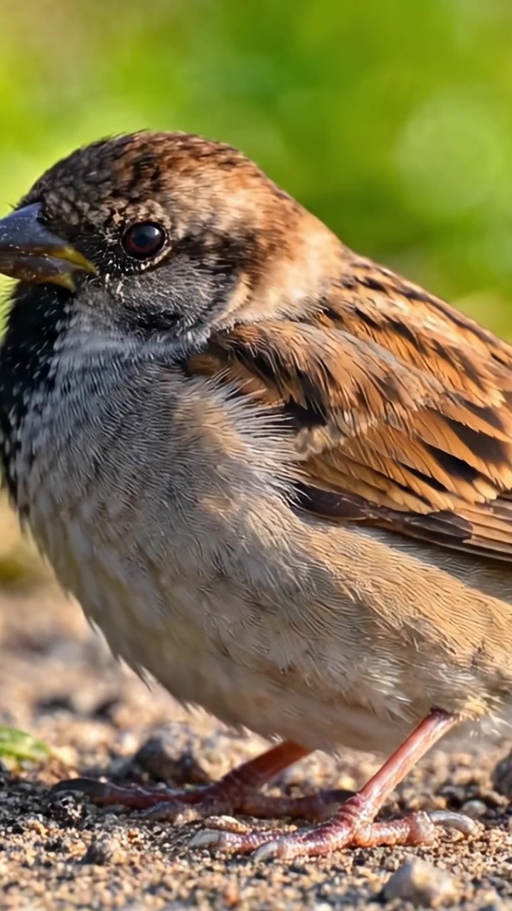 Un Primo Piano Accattivante di un Passero che Mostra le Sue Caratteristiche Uniche e la Sua Bellezza Naturale in un Ambiente Verde Lussureggiante
