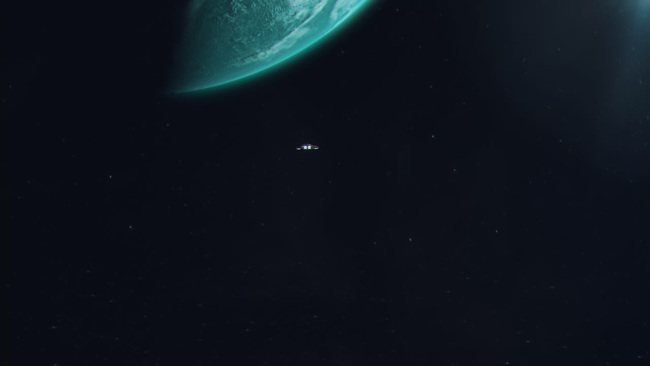 Establishing Shot of a Small Spaceship Approaching an Alien World - Ice Planet
