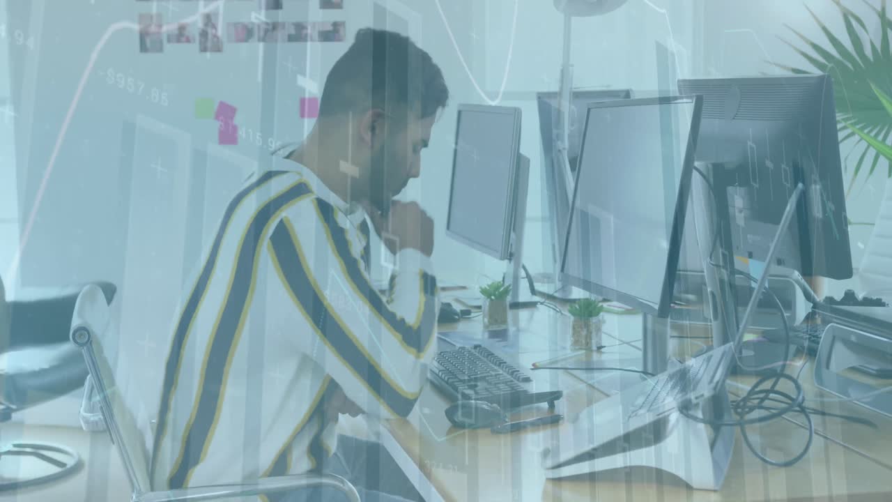 두 인종의 남성에 대한 금융 데이터 처리의 애니메이션