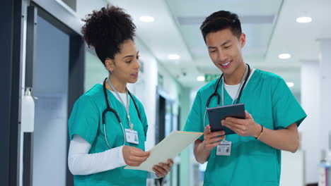 hospital, nurse and people with tablet