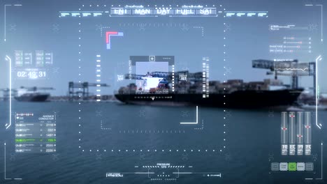 gps location and futuristic tracking of a newly loaded cargo ship and parcel detection, thanks to advanced technology and virtual holography.