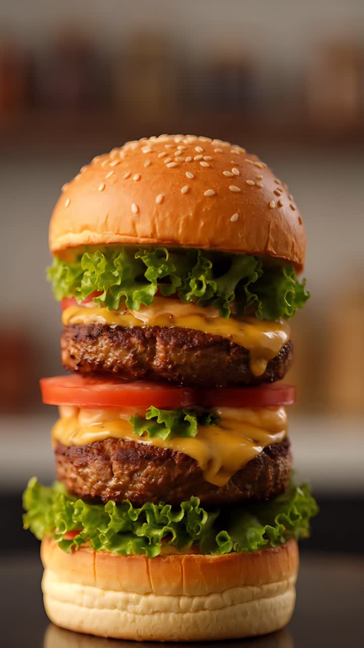 Hamburger Succoso Primo Piano Sfondo Bokeh 4K