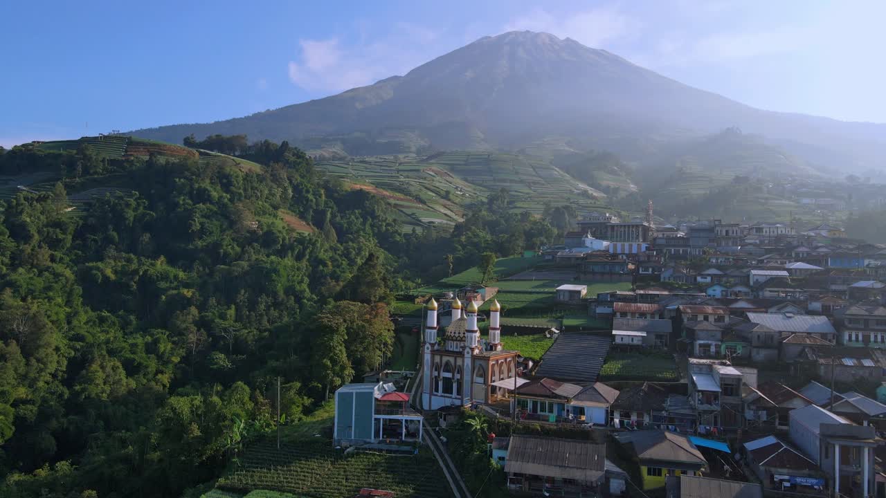 Aerial view of remote village on the Sumbing Mountain, Indonesia