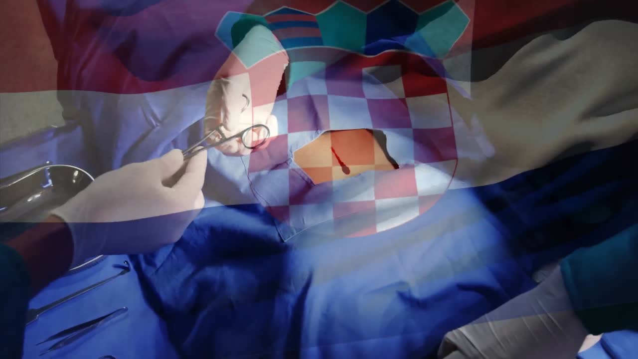 수술실에서 외과 의사 들 위 에 크로아티아 의  ⁇ 발 이 흔들리는 애니메이션