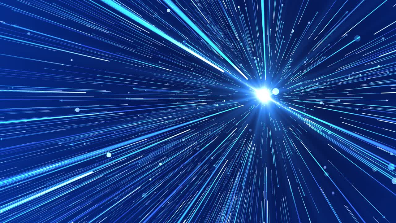Blue glowing rays of hyperspace in time travel lines 3d loop animation high speed flying zoom scifi
