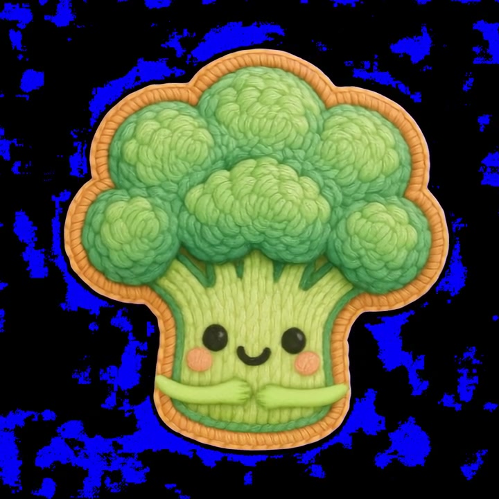 Simpatico personaggio animato a forma di broccolo che saluta e abbraccia