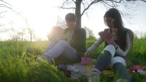 couple enjoying a picnic in the park at sunset