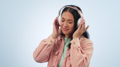 studio music, dance and relax woman listening