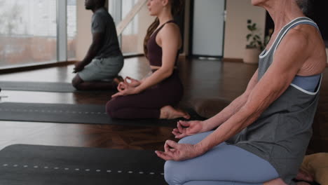diverse group meditating in yoga class