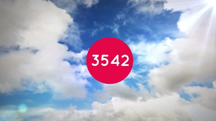 Animation of rising number on red circle, over sunny blue sky