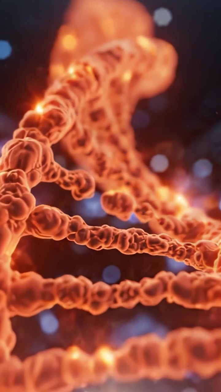 Una Visualizzazione Mozzafiato di una Doppia Elica del DNA Illuminata da Impulsi Energetici, che Mostra l'Intricata Struttura del Materiale Genetico in un Bagliore Ipnotico