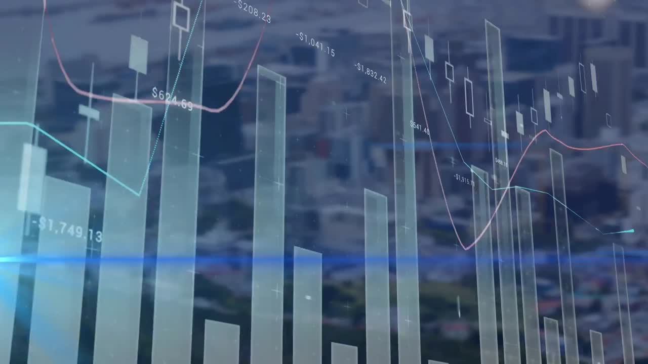 animación de gráficos que procesan datos sobre el paisaje urbano moderno