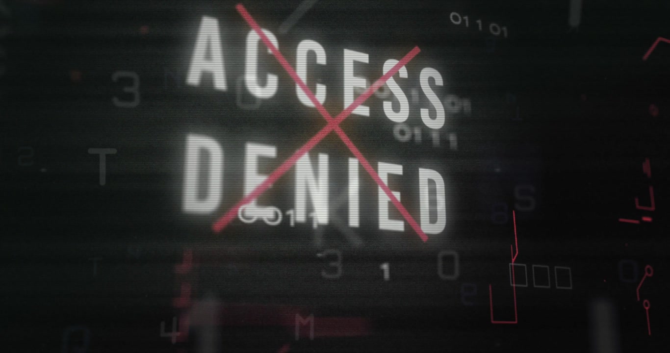 Animation of access denied text and data processing over computer motherboard