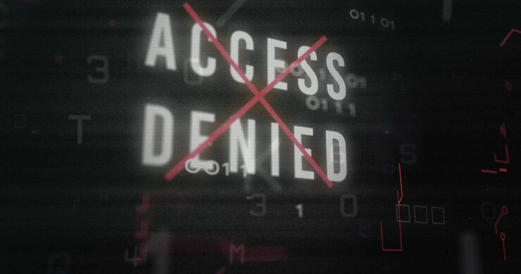 Animation of access denied text and data processing over computer motherboard