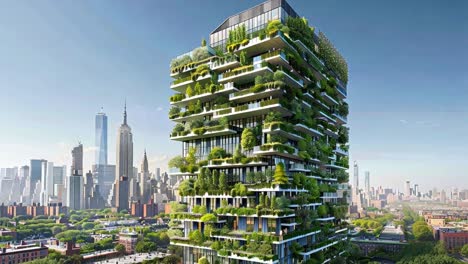 green skyscraper with vertical gardens in new york city
