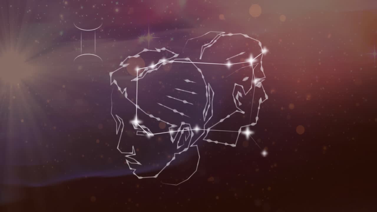 animación del signo de la estrella gemini en nubes de humo en el fondo