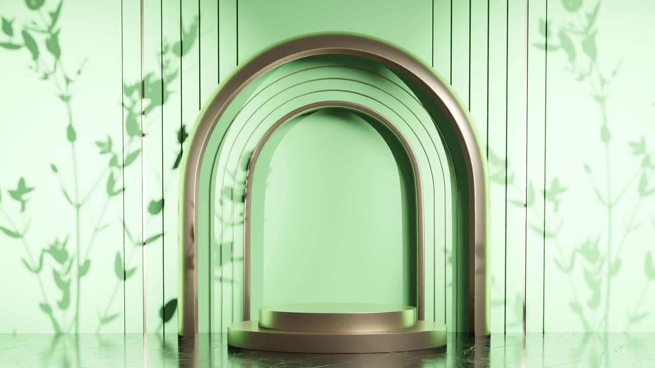 3d 렌더링 애니메이션으로 나무 잎 그림자를 가진 제품 디스플레이 스탠드 디자인, 전자 상거래 웹 사이트 판매 할인