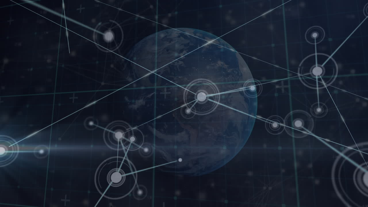 animación de la red de conexiones con puntos sobre el globo y la cuadrícula