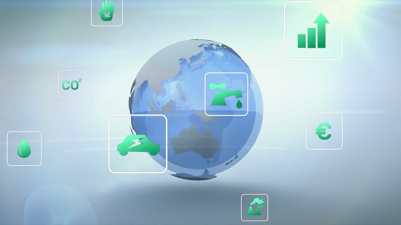 Animation of icons over globe on white background