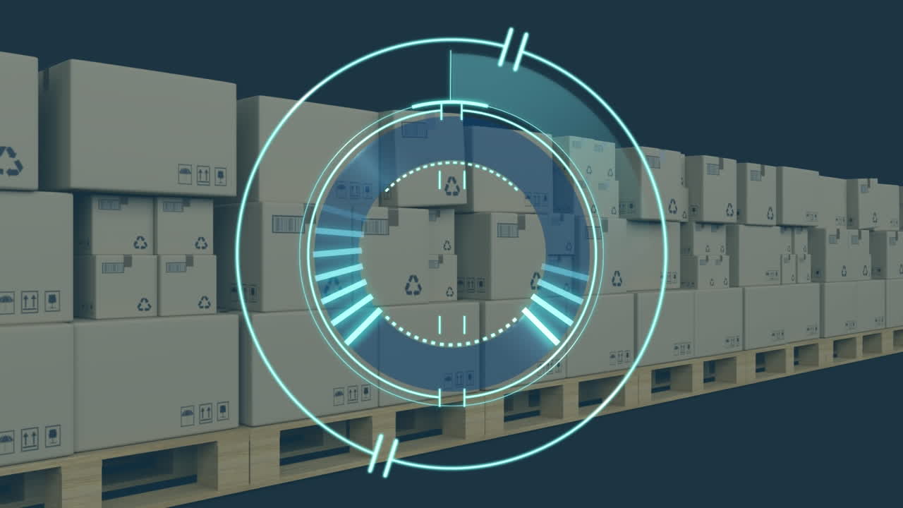 animación del escaneo del alcance sobre cajas de cartón.