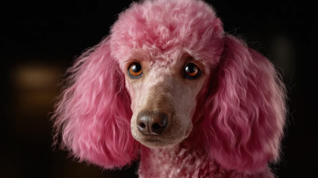 Sevimli pembe bir kaniş, kabarık bukleleri ve etkileyici gözleriyle, bir videonun iki çarpıcı karesinde dikkatleri üzerine çekerek benzersiz görünümünü mükemmel bir şekilde sergiliyor