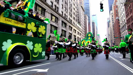 st. patrick's day parade featuring marching bands in traditional kilts