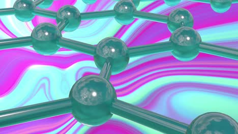 Animation-of-micro-of-molecules-models-over-green-and-purple-background