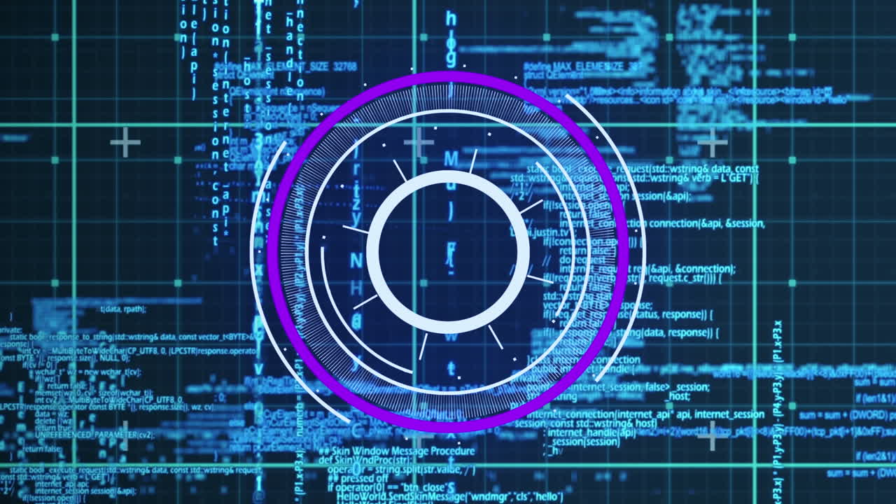 Animation of illuminated circles over computer programming language against abstract background