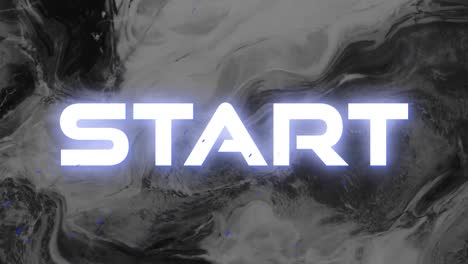 animation of text start, in white, on black and grey swirl background