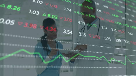 animación del procesamiento de datos financieros sobre diversos médicos