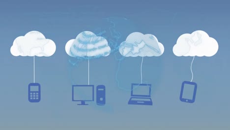 animación del globo sobre las nubes con iconos