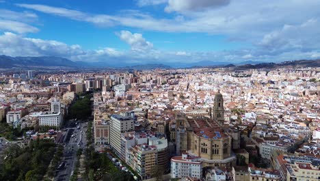 malaga spain cathedral old town new city buildings aerial establish shot