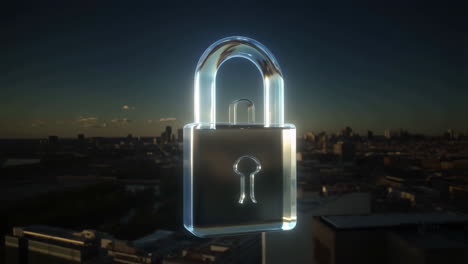 padlock over cityscape