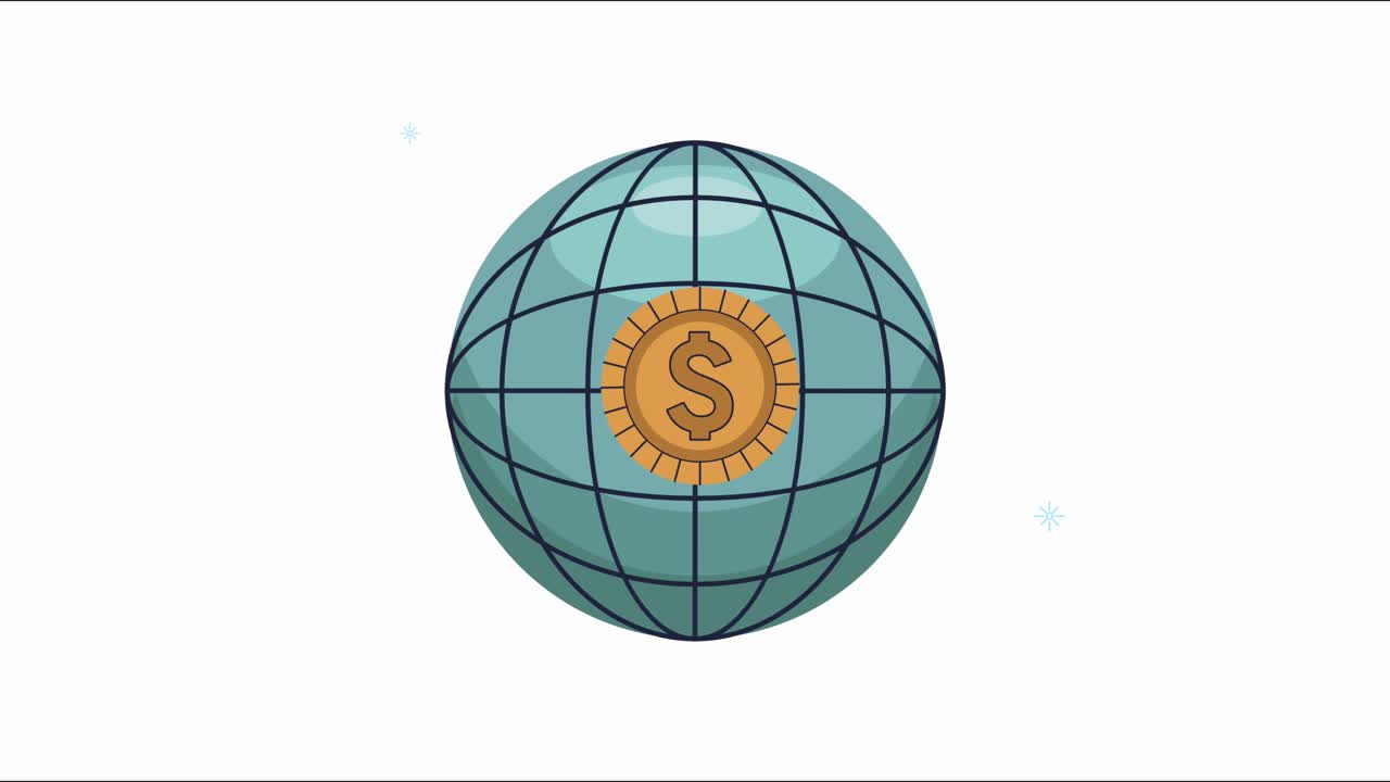 monedas dólares en animación de esfera