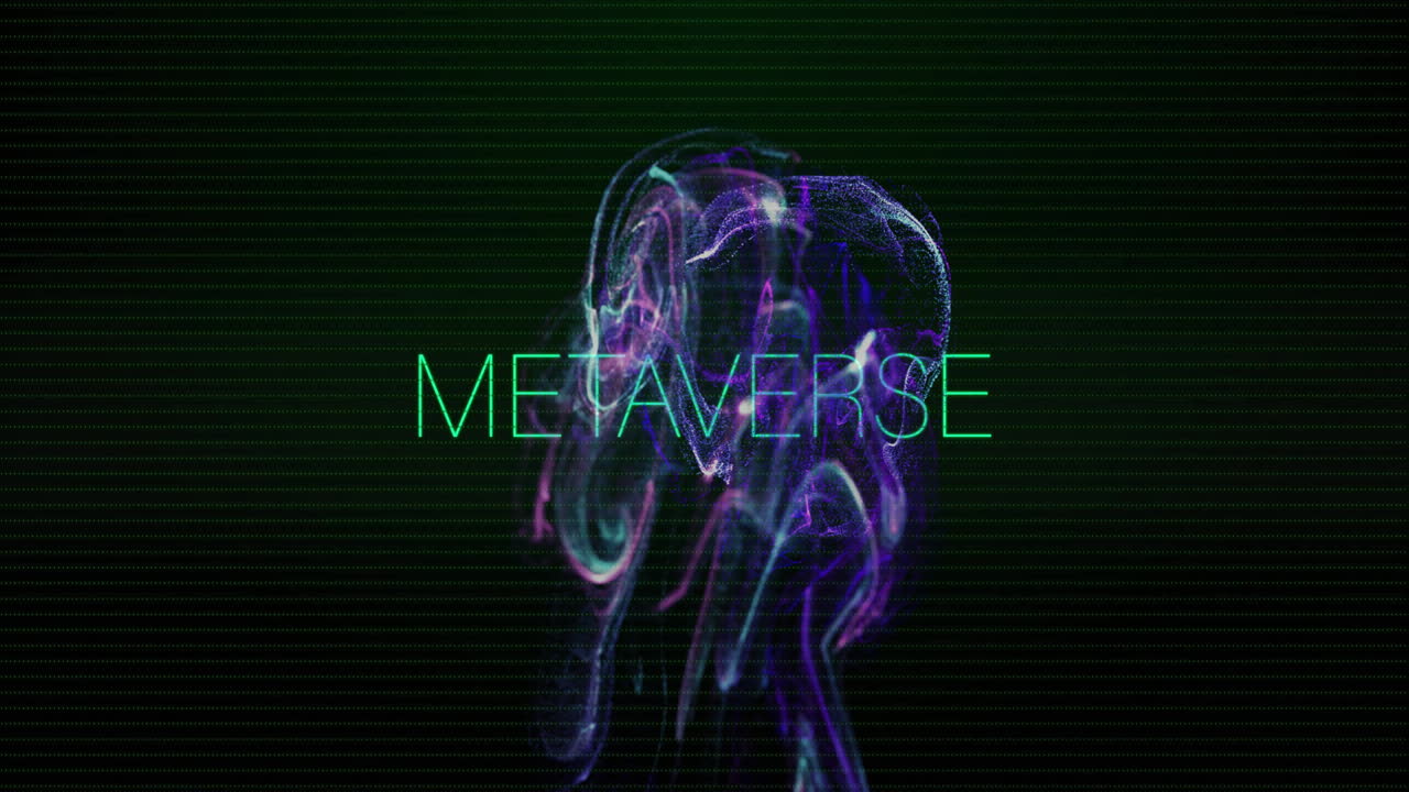 Animation of metaverse text over blue spots