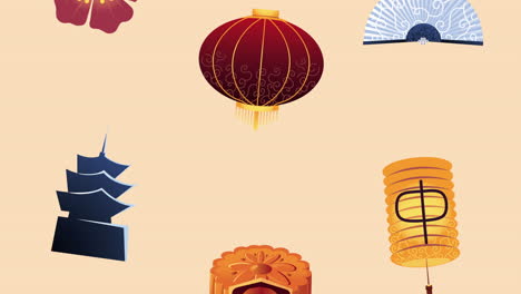 mid autumn festival animation with icons pattern