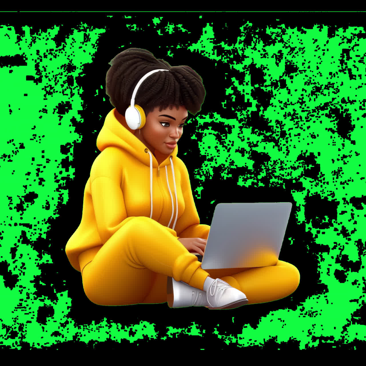 Woman enjoying music online animation isolated asset, transparent 4K video, alpha channel, ProRes