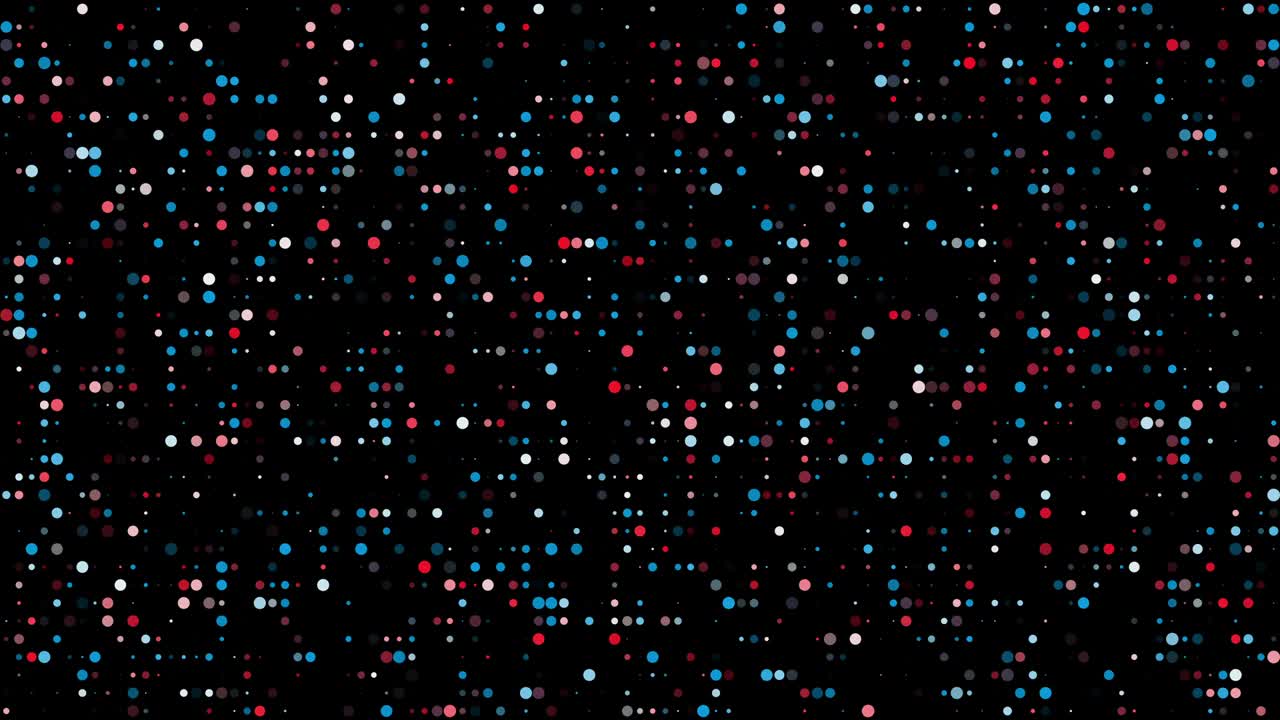 Grid with many colorful round particles. Computer generated 3d render of festive background