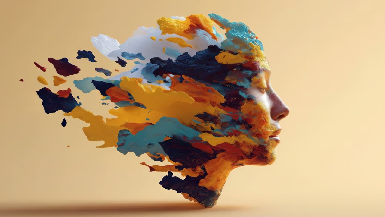 Abstract face portrait with colorful paint explosion
