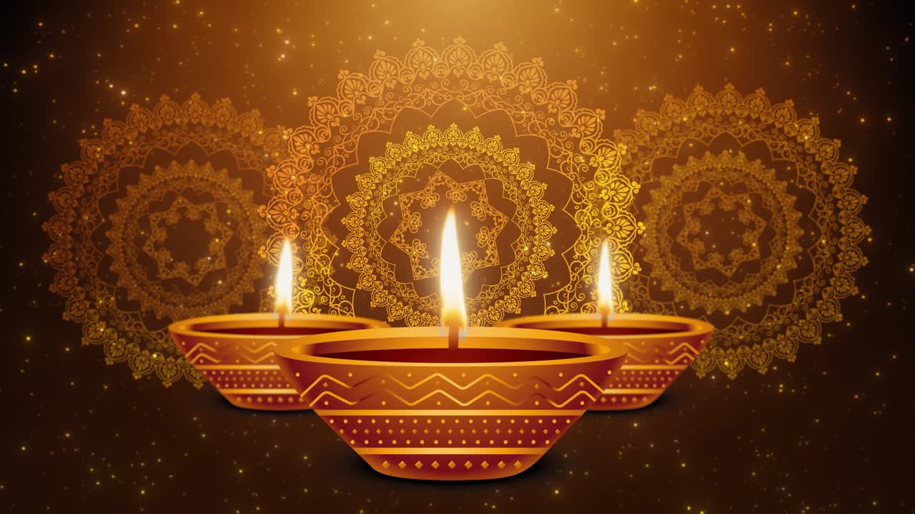 Sfondo del Festival Diwali delle Luci. Animazione elegante con lampade e particelle per celebrazioni.