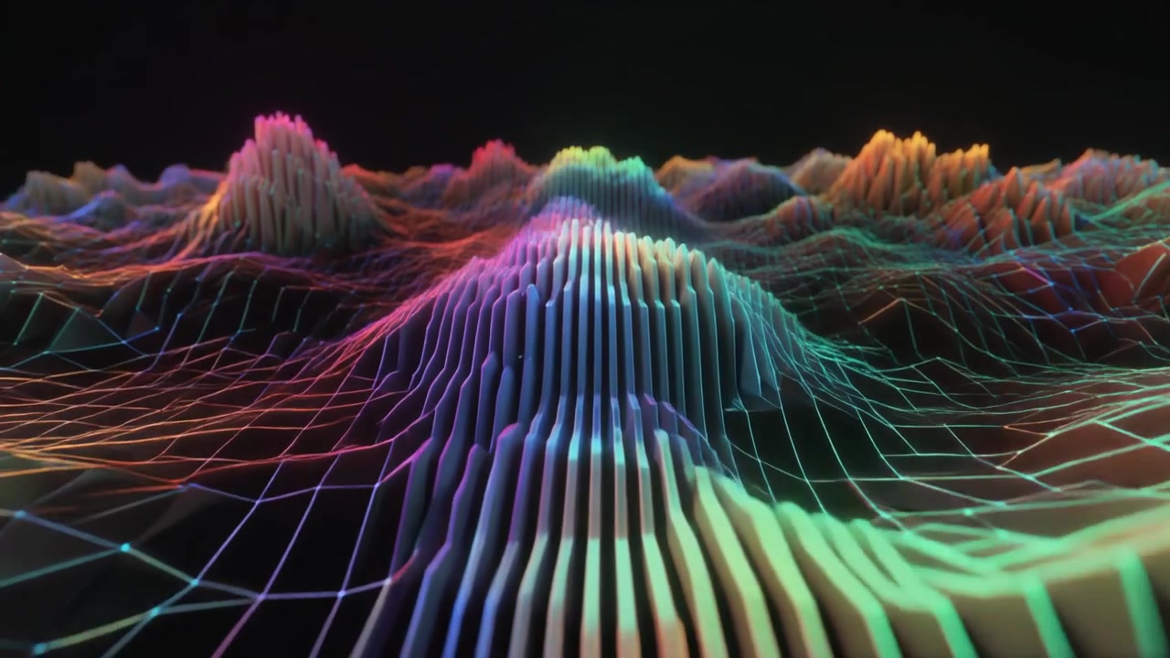Abstract Digital Landscape with Glowing Neon Waveform Motion