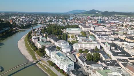 cinematic establishing shot above mirabell palace gardens in salzburg, austria