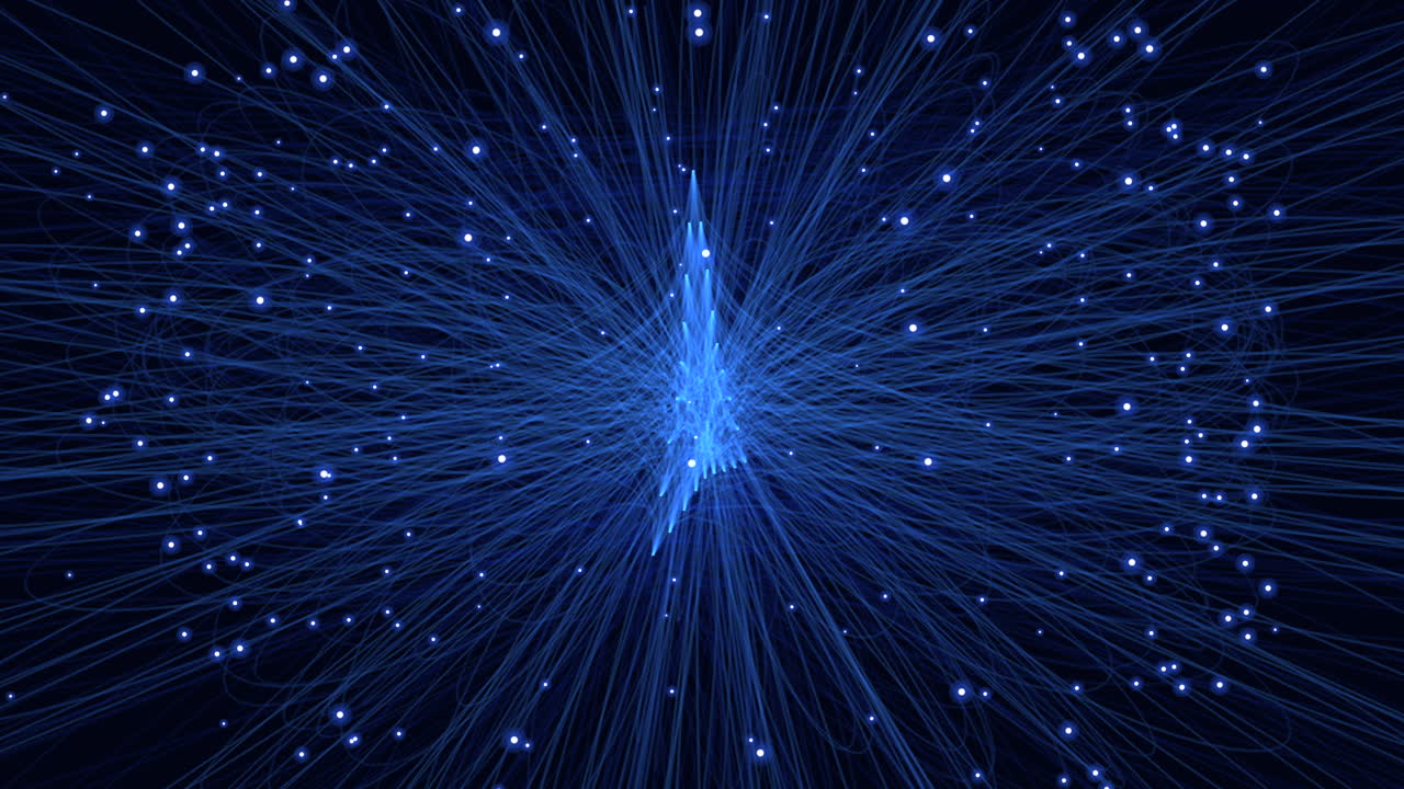 An intricate network of glowing blue lines on a dark background forms a circular and futuristic pattern in this intricate and modern digital artwork