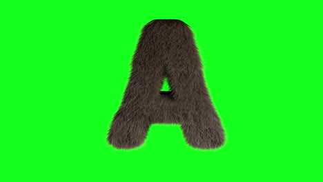 furry hairy 3d letter a on green screen