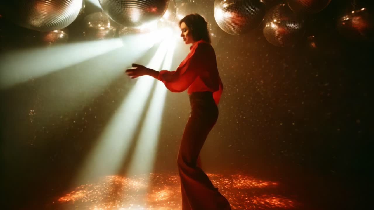 An Enchanting Dance Performance Illuminated by Shimmering Disco Balls and Dazzling Lights, Capturing the Essence of Movement and Emotion in an Intimate Nightclub Setting with Glamorous Atmosphere