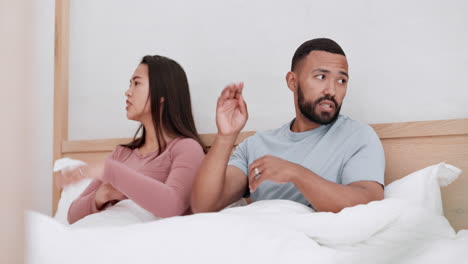 couple in bed, fight and anger with conflict