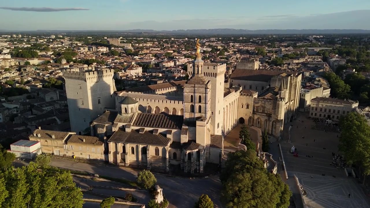 Palace of the Popes Gothic residence in Avignon, France built in the 14th century, aerial landscape