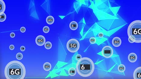 animación de textos y formas de 6g sobre fondo azul