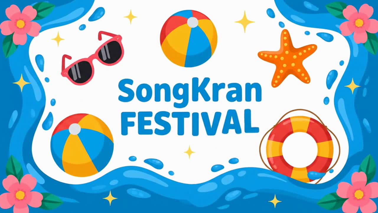 Songkran water festival celebration animation | Premium Stock Video Footage