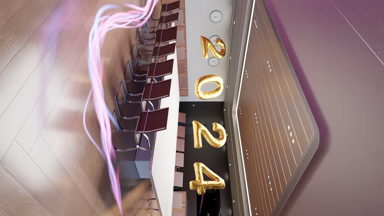 sala de juntas futurista dando la bienvenida a 2024 vertical